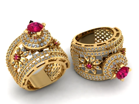 Ruby Diamond Royal Gold Ring 3D Model