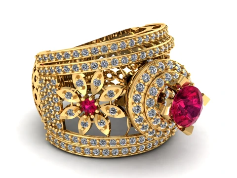 Ruby Diamond Royal Gold Ring 3D Model