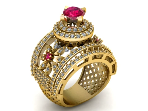 Ruby Diamond Royal Gold Ring 3D Model