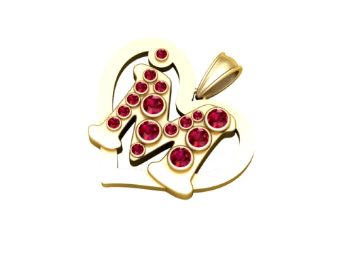 Ruby Heart M Gold Pendant 3Dモデル