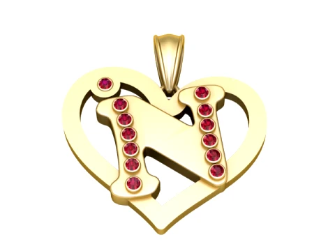 Ruby Heart N Gold Pendant 3Dモデル