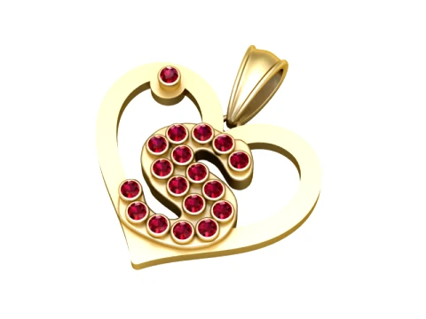 Ruby Heart S Gold Pendant 3D Model