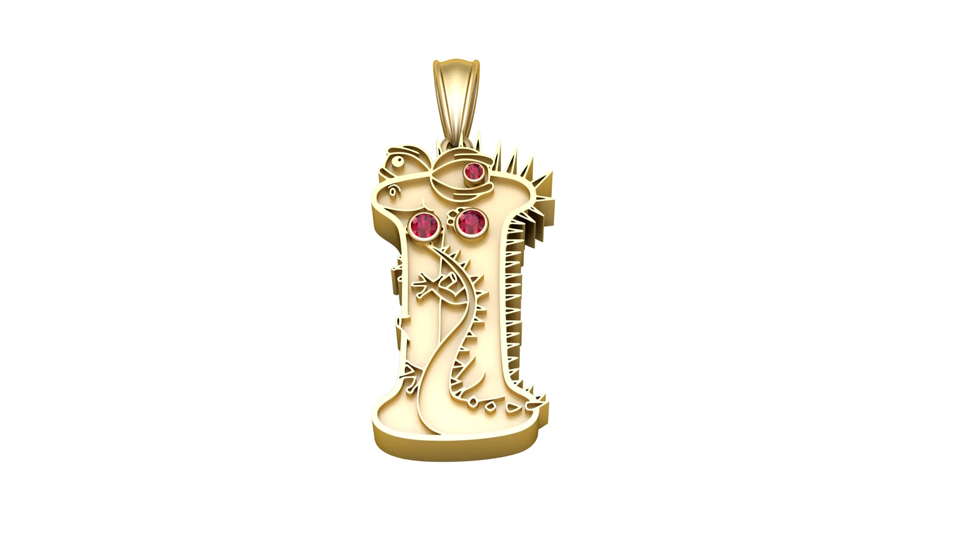 Ruby Dragon Gold Pendant 3D Model .c4d .max .obj .3ds .fbx .stl .blend 