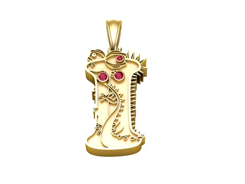 Ruby Dragon Gold Pendant 3D Model