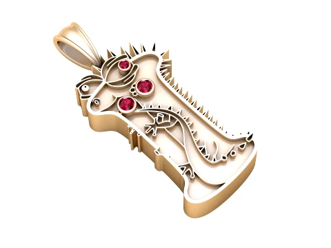 Ruby Dragon Gold Pendant 3D Model