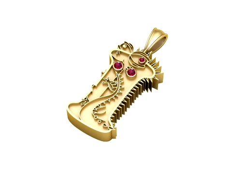 Ruby Dragon Gold Pendant 3D Model