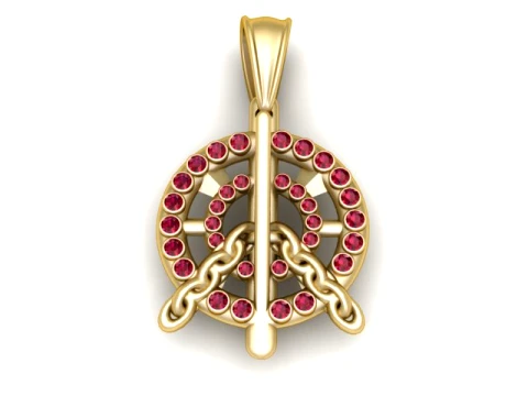 Ruby Peace Symbol Gold Pendant 3D Model