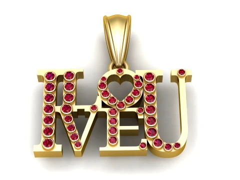 LOVE Ruby Gold Pendant 3D Model