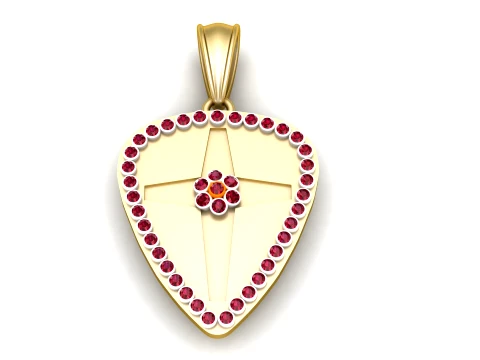 Ruby Cross Shield Gold Pendant 3D Model