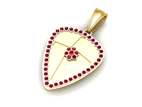 Ruby Cross Shield Gold Pendant 3D Model