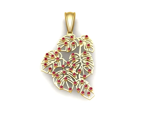 Ruby Monstera Leaf Gold Pendant 3D Model