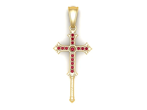 Ruby Cross Sword Gold Pendant 3D Model