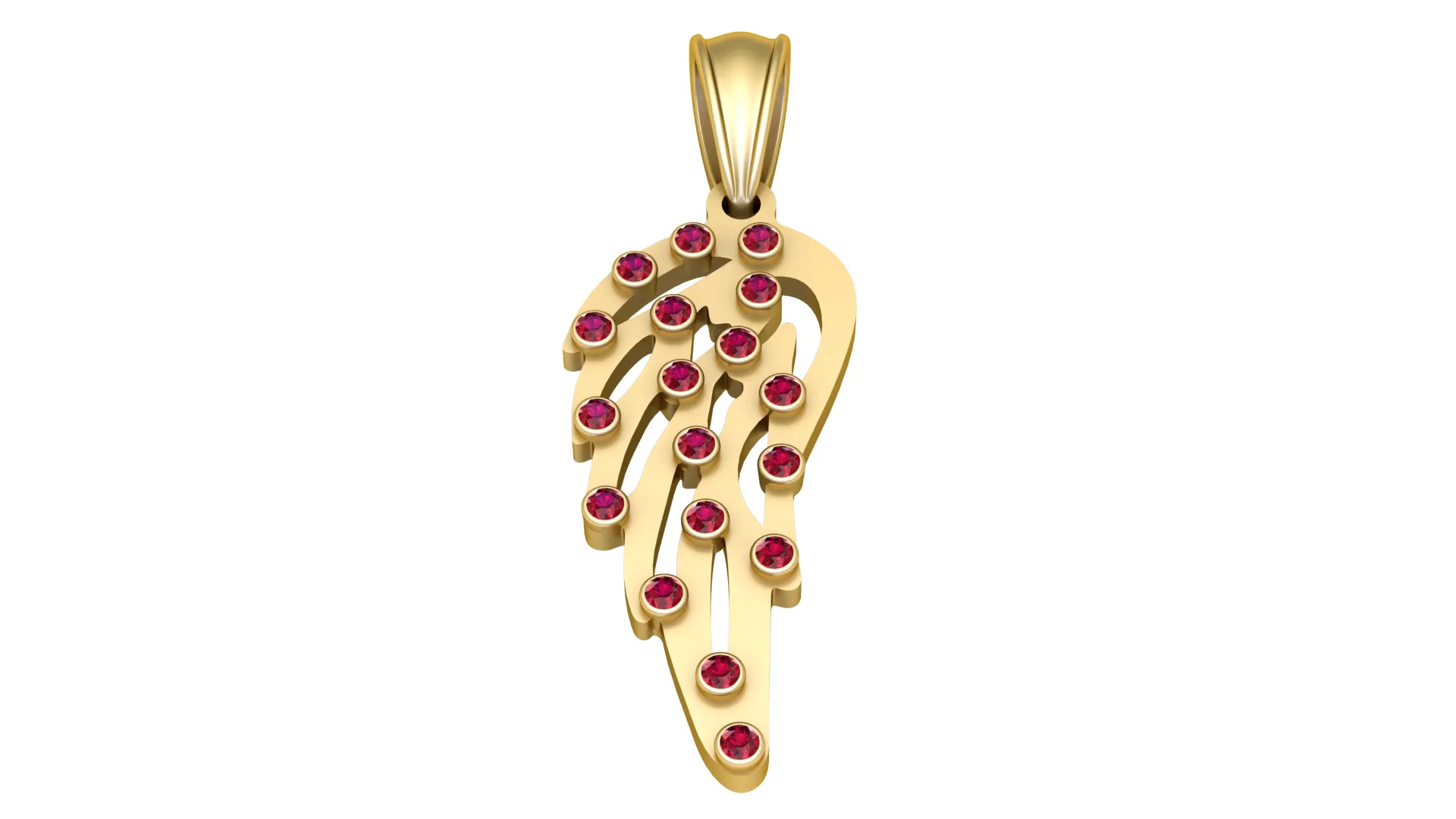 Ruby Feather Gold Pendant 3D Model .c4d .max .obj .3ds .fbx .stl .blend 
