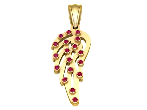 Ruby Feather Gold Pendant 3D Model