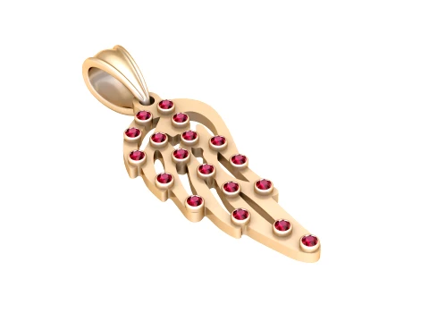 Ruby Feather Gold Pendant 3D Model