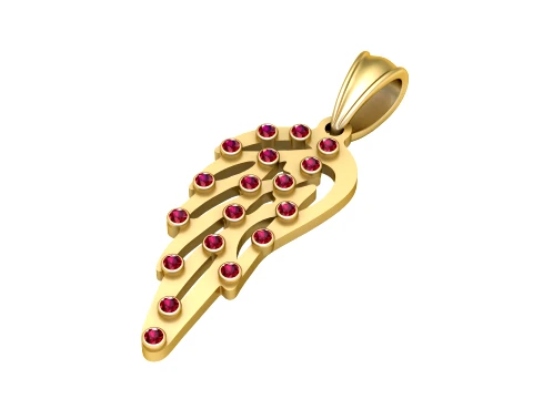 Ruby Feather Gold Pendant 3D Model