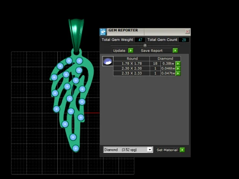 Ruby Feather Gold Pendant 3D Model