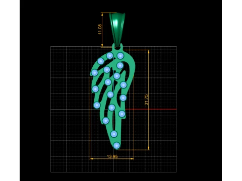 Ruby Feather Gold Pendant 3D Model