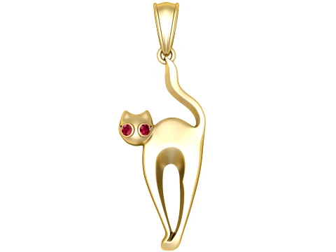 Ruby-Eyed Cat Gold Pendant 3D Model