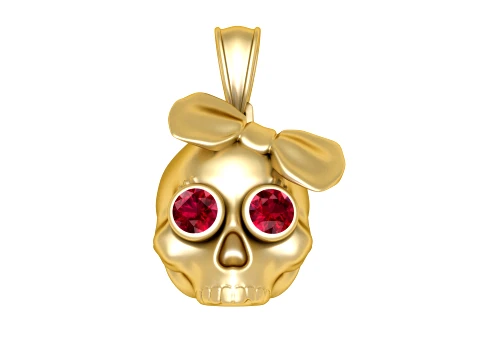 Ruby-Eyed Bow Skull Gold Pendant 3D Model