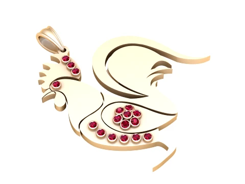 Ruby Rooster Gold Pendant 3D Model