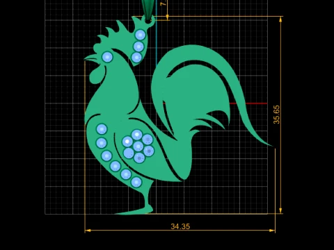 Ruby Rooster Gold Pendant 3D Model
