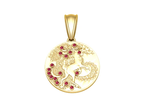 Ruby Horse Medallion Gold Pendant Modelo 3D