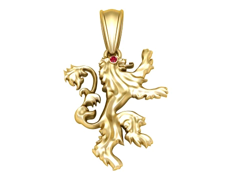 Ruby-Eyed Lion Gold Pendant Modelo 3D