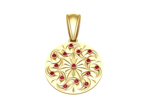 Ruby Floral Medallion Gold Pendant Modelo 3D