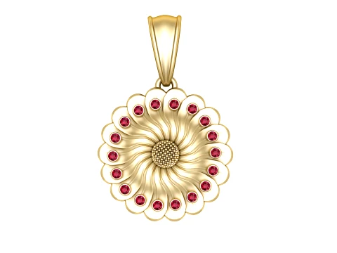 Ruby Sunflower Gold Pendant 3D Model