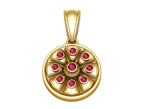 Ruby Blossom Gold Pendant 3D Model