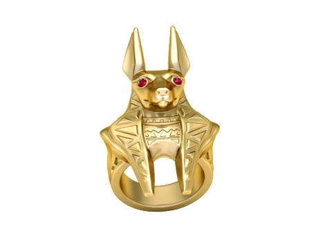 Anubis Ruby Eye Gold Ring 3D Model