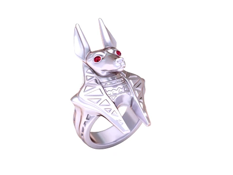 Anubis Ruby Eye Gold Ring 3D Model