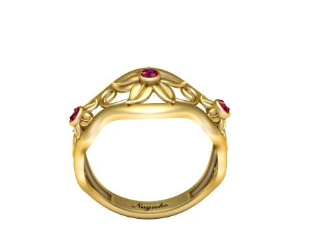 Ruby Floral Vine Gold Ring 3D Model