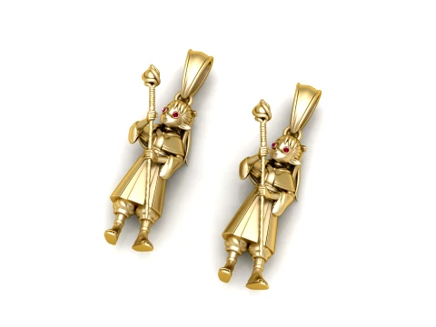 Ruby-Eyed Elf Mage Gold Pendant 3D Model