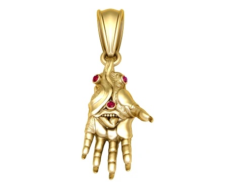 Mystic Hand Ruby Gold Pendant 3D Model