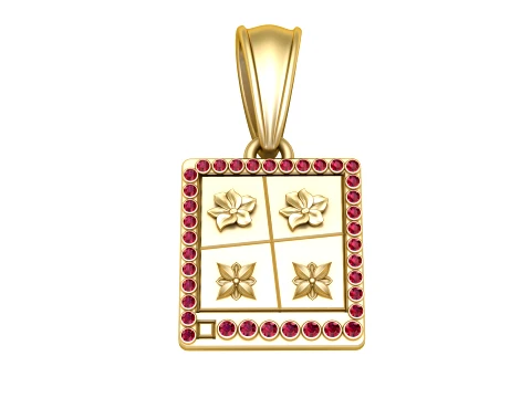 Ruby Floral Tile Gold Pendant 3D Model