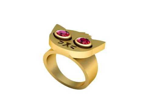 Ruby-Eyed Cat Gold Ring 3D Model