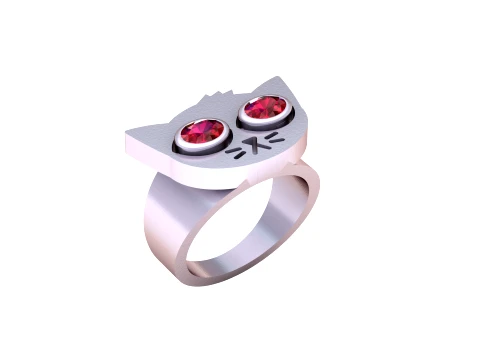 Ruby-Eyed Cat Gold Ring 3D Model