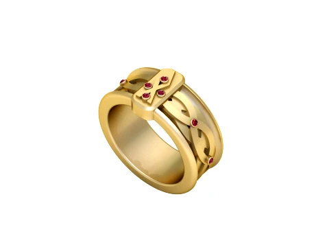 Ruby Accent Crown Gold Ring 3D Model