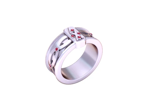 Ruby Accent Crown Gold Ring 3D Model