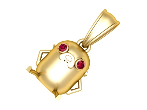 Ruby-Eyed Cartoon Dog Gold Pendant Modelo 3D