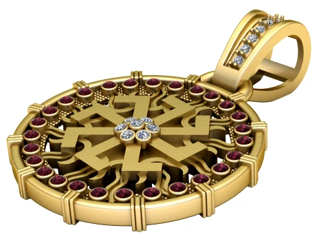 Luxury Gold Arabic Calligraphy Ruby Gemstone Pendant 3D Model