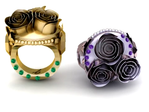Luxury Gold and Silver Rose Floral Rings Modello 3D