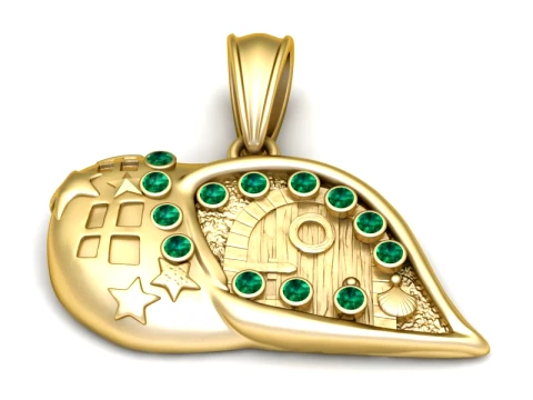 Luxury Gold Fairy House Emerald Pendant 3D 모델