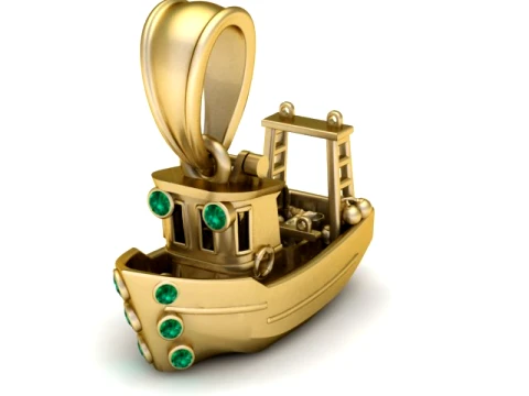 Luxury Gold Fishing Boat Emerald Pendant Modello 3D