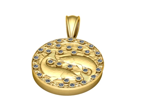 Luxury Gold Pisces Fish Diamond Pendant 3D Modell