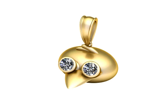 Cute Gold Bird Diamond Eyes Pendant 3D Modell