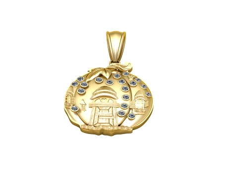Luxury Gold Fairy Cottage Diamond Pendant 3D Model
