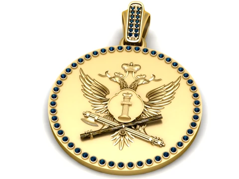 Luxury Gold Double Headed Eagle Sapphire Pendant 3D Model